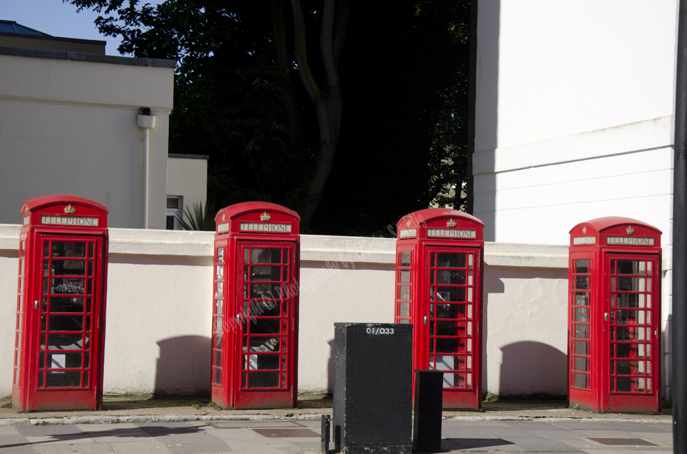 Four Red phone booths, London, England 2014