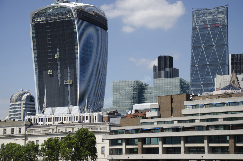 View of buildings from the River Thames, London, England, 2014