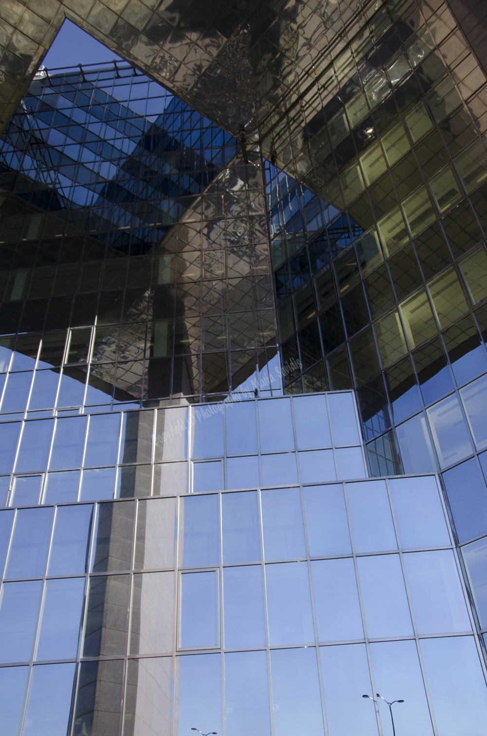 Glass building with many reflections, London, England
