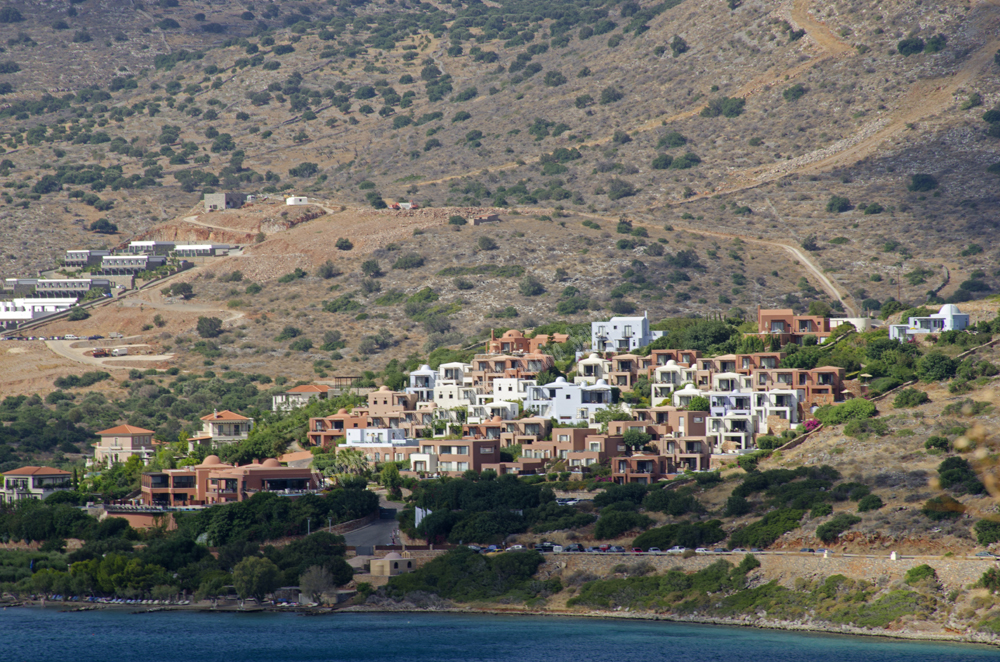 View of Resort from Spinalonga Island (Former Leper Colony,) Elounda, Lassithi Nomos, Crete, Greece 2017