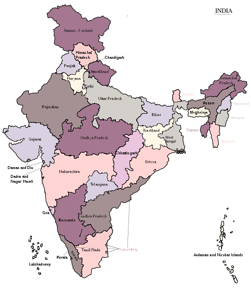 Map of India showing states